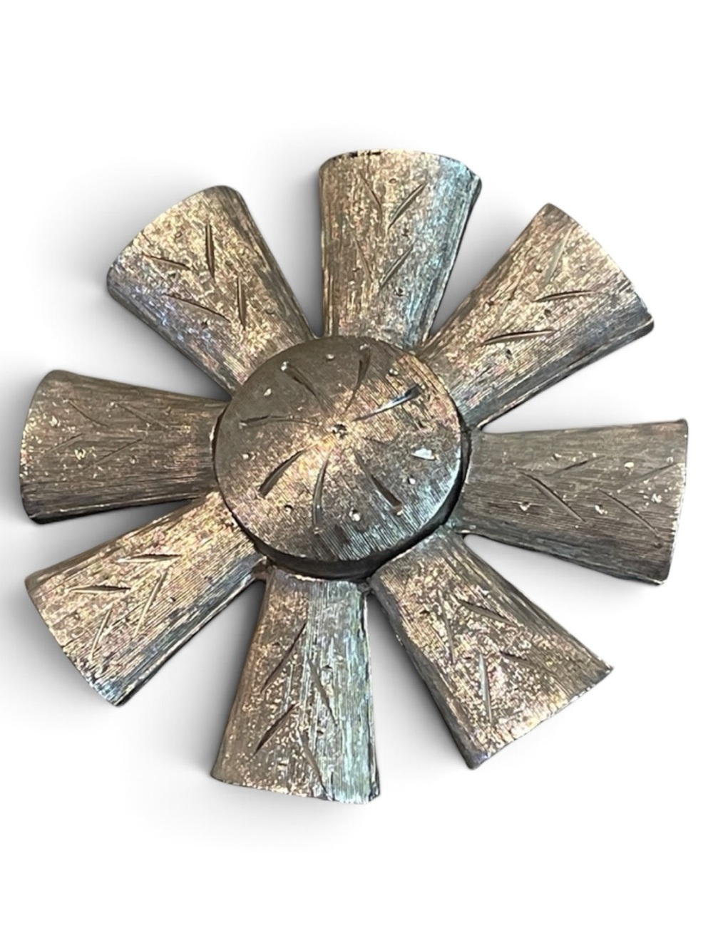 Vintage Kramer Etched Brushed Silver-Tone Flower Brooch